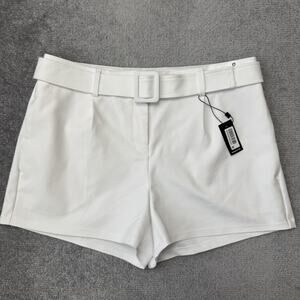 Express Shorts Womens 12 White Shortie High Rise Belted Chino Dressy New